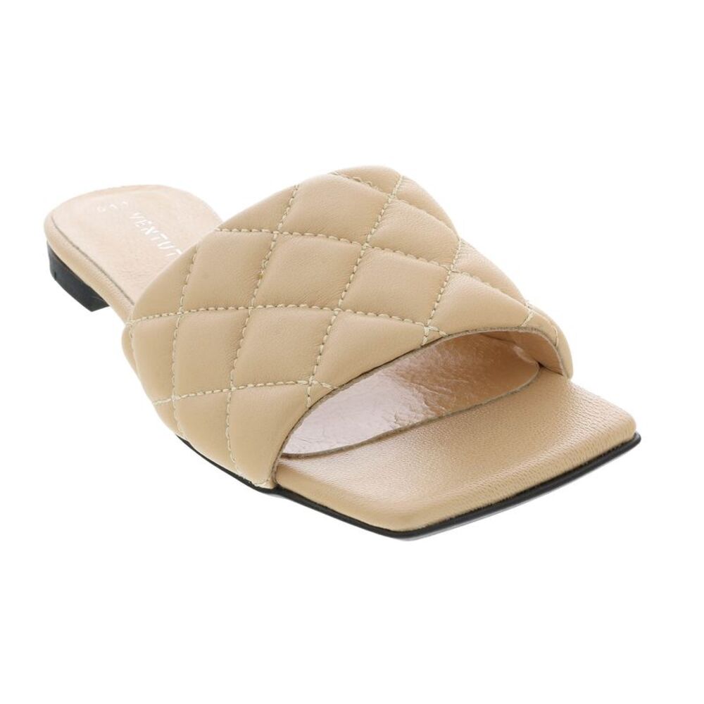 Ventutto Sand Quilted Flat Slide Leather Slipper